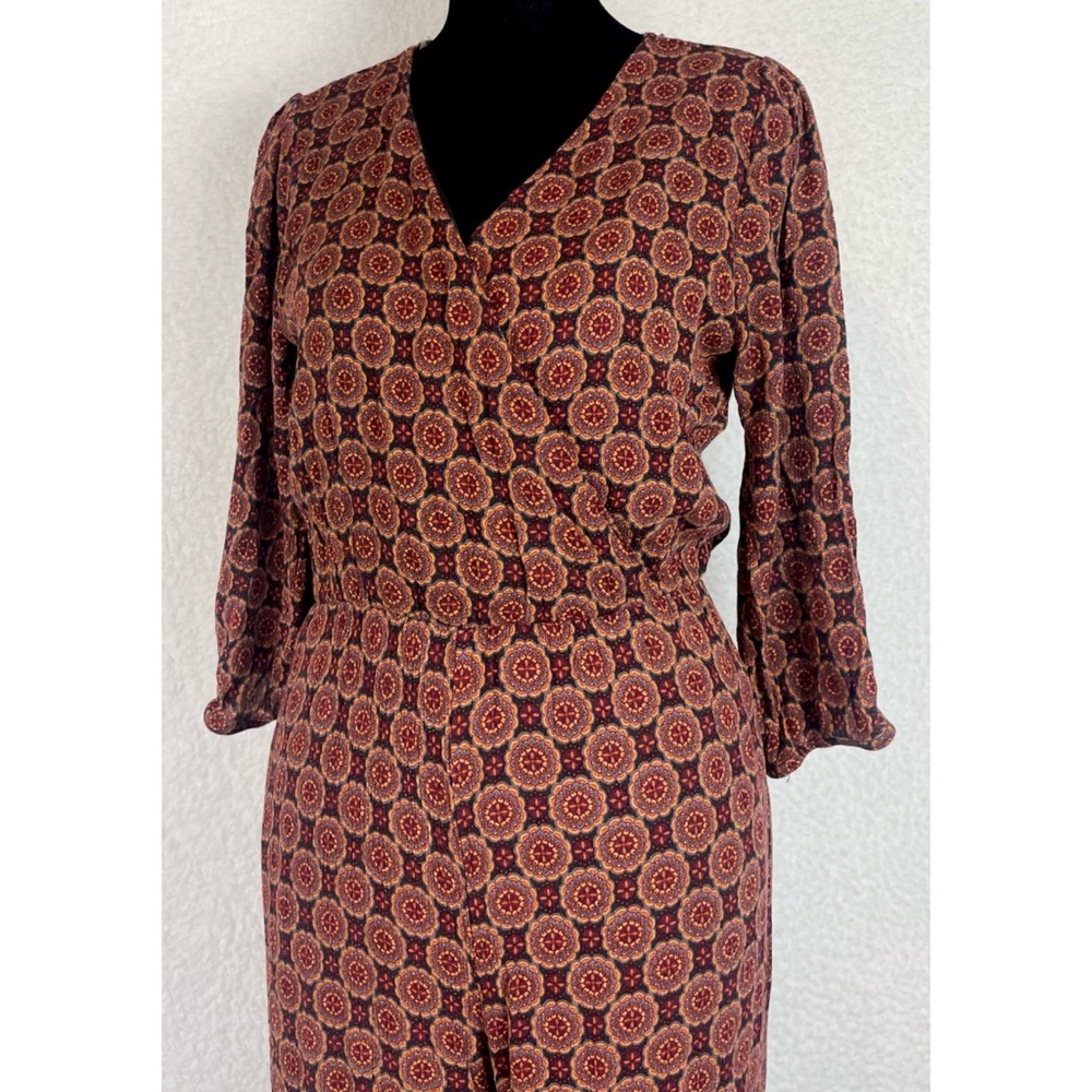 BLUE RAIN • Multicolored Bohemian Geometric Mandala Print V-neck Jumpsuit, S - Picture 8 of 16